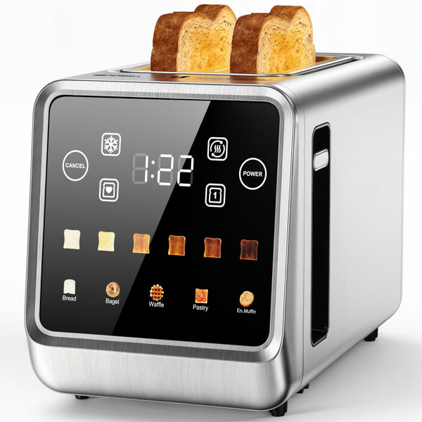 PSIIDAN Touch Screen Toaster 2 Slice, Stainless Steel Smart Digital Toasters with Single Slot Toasting, Memory Function, 5 Bread Types & 6 Shade Settings, 1.5" Toasters 2 Slice Wide Slot, 900W