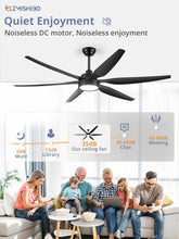 ZMISHIBO 66 inch Large LED Ceiling Fans with Lights and Remote, Indoor/Outdoor Noiseless DC Motor Modern Black Ceiling Fan for Patio Living Room, 3 CCT, 6 Speed Reversible, 6 Blades