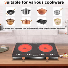 2 Burner Electric Cooktop 24 Inch Electric Stove, Nefaracy 2000W Portable Electric Stove with Handle, 9 Power Settings, Senor Touch & Knob Control, Safety Lock, Timer, 110-120V Plug in