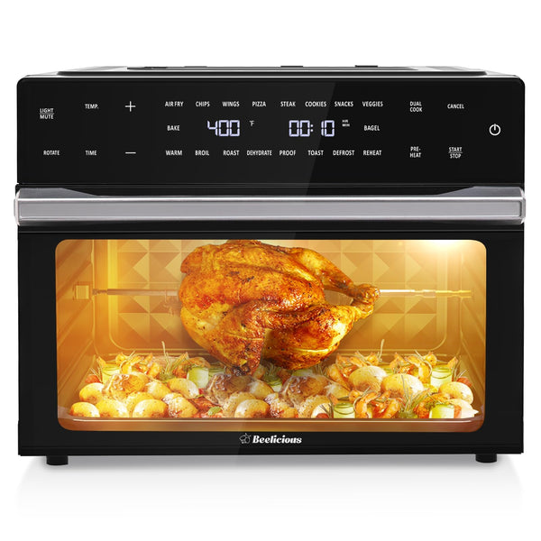 Beelicious 32QT Extra Large Air Fryer, 19-In-1 Air Fryer Toaster Oven Combo with Rotisserie and Dehydrator, Digital Convection Oven Countertop Airfryer Fit 13" Pizza, 6 Accessories, 1800w, Black