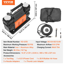 VEVOR 10.6 CFM Heavy Duty Air Compressor, 30s Fast Inflation | Dual-Cylinder Portable Tire Inflator, 12V 150PSI Offroad Air Pump with Adapters for Trucks Car SUV 4 x 4 Vehicle RV