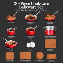 Gotham Steel 20 Pc Pots and Pans Set Nonstick Cookware + Bakeware Set, Complete Ceramic for Kitchen, Non Stick with Lids, Dishwasher / Oven Safe, Toxic - Red