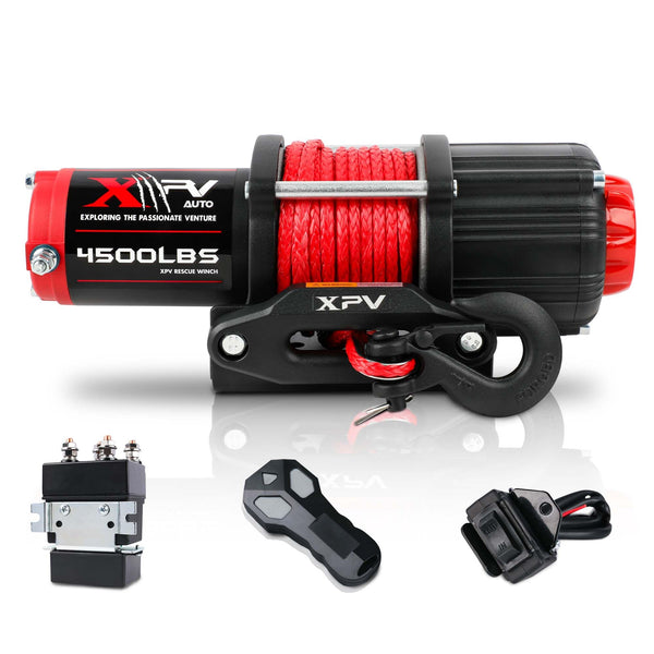 XPV AUTO 12V 4500 lb Winch Electric Winch for Towing ATV/UTV Off Road with Wireless Remote Control Mounting Bracket and Wired Handle,Waterproof IP67(Synthetic Rope)