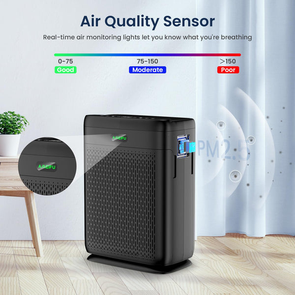 Air Purifiers for Home Large Room Up to 3000 Sq Ft, H13 Hepa Double-Sided Air Filter Purifier with PM 2.5 Display Air Quality Sensor, Air Cleaner for Wildfires, Bedroom, Dust, Pets, Smoke, Pollon