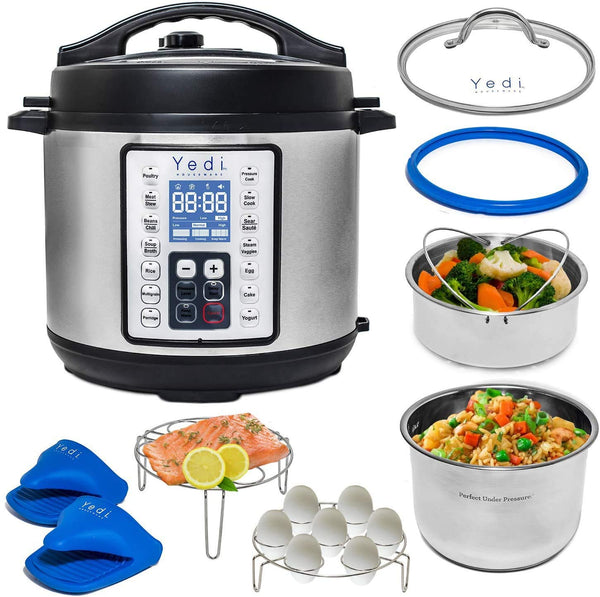 Yedi HOUSEWARE 9-in-1 Total Package Instant Programmable Pressure Cooker, 6 Quart, Deluxe Accessory kit, Recipes, Pressure Cook, Slow Cook, Rice Cooker, Yogurt Maker, Egg Cook, Sauté, Steamer, Stainless Steel