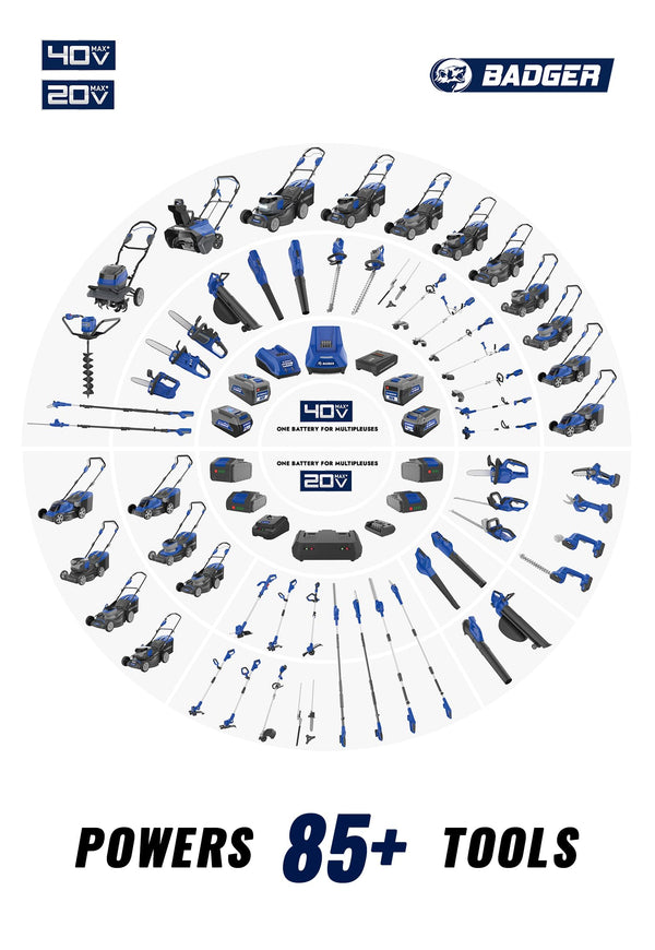 WILD BADGER POWER 40V Cordless Weed Wacker, String Trimmer/Edger, Pole Saw, Hedge Trimmer and Brush Cutter Blade, Attachment Capable 4-in-1 Multi-Tool Kit with 2 * 20V 4Ah Battery and 1*Charger