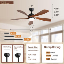 Sofucor 52 Inch Ceiling Fans with Lights and Remote, Outdoor Ceiling Fan with Light 6-Speed 3 CCT 3-Timer, Low Profile Ceiling Fan 5 Blade Noiseless Reversible DC Motor for Living Room Bedroom Patio