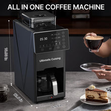 URintells Cuising Coffee Maker with Grinder, Programmable Hot and Cold Coffee Maker with 5 Cup Glass Carafe, Fully Automatic Coffee Machine with Timer, Removable Filter, Black Americano Coffee Machine