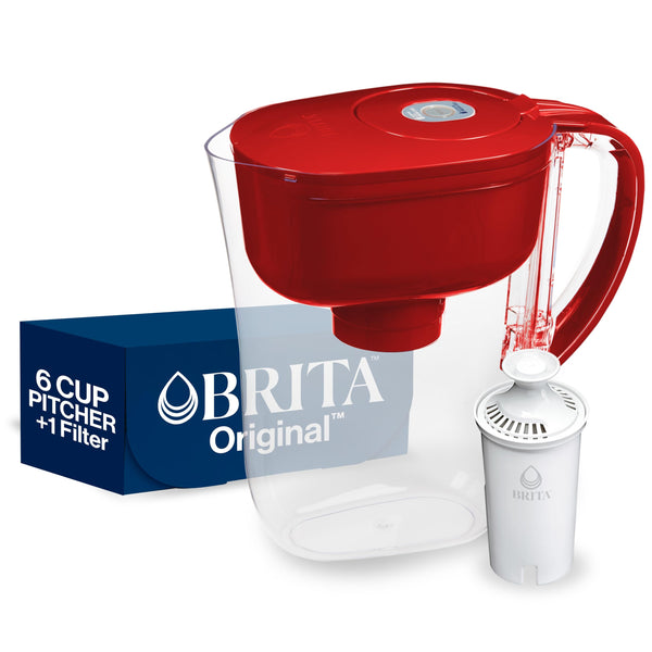 Brita Metro Water Filter Pitcher with SmartLight Change Indicator, BPA-Free, Replaces 1,800 Plastic Water Bottles a Year, Lasts Two Months, Includes 1 Filter, Small - 6-Cup Capacity, Fiery Red