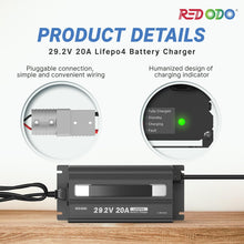 Redodo 29.2V 20A LiFePO4 Lithium Battery Charger, Fast Charging AC-DC Battery Charger, Fit for 24V Lithium Iron Phosphate Battery, LED Indicators and 4 Protection Functions