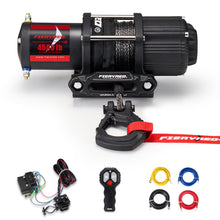 FieryRed ATV/UTV Winch- 12 V 4500LBS Electric Winch with Synthetic Rope, Wire and Wireless Remote Control, Aluminium Fairlead, Waterproof IP67