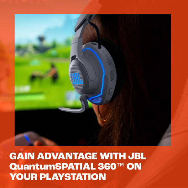 JBL Quantum 910P - Wireless Consol Over-Ear Gaming Headset with Head Tracking-Enhanced, Active Noise Cancelling and Bluetooth, QuantumSPATIAL 360, Hi-Res Certified, Low Latency Wireless (White)