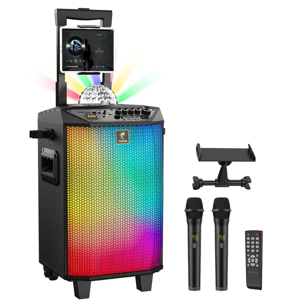 Wireless Karaoke Machine for Adults, TONOR PA System Portable Bluetooth Singing Speaker with Dual Wireless Microphones Microfono, Disco Ball for Home Karaoke, Party, Class and Church K20