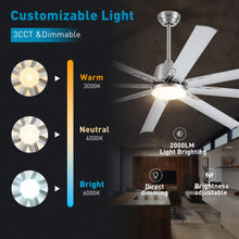 72 lnch lndustrial Celing Fan with Light and Remote Control,Large Celing Fan with 8 Brushed Nickel Aluminum Blades,6 Speed Noiseless DC Motor,Wet Rated Indoor Outdoor Ceiling Fans for Patio,Garage.