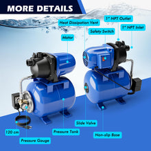 Goplus 1.6HP Shallow Well Pump with Pressure Tank, 1000GPH-5Gal Automatic Water Booster Jet Pump for Water Supply System, Irrigation Water Pump for Home, Garden & Lawn, 1200W (Blue)