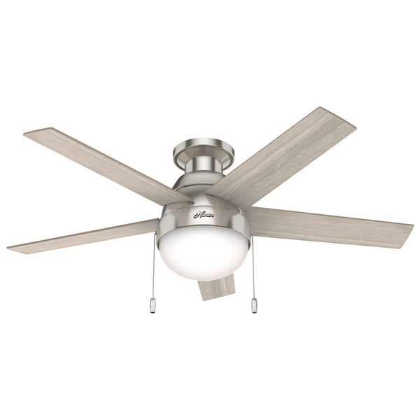 Hunter Fan Company 50278 Hunter Anslee Indoor Low Profile Ceiling Fan with LED Light and Pull Chain Control, 46", Brushed Nickel Finish