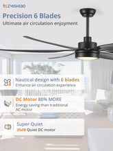 ZMISHIBO 66 inch Large LED Ceiling Fans with Lights and Remote, Indoor/Outdoor Noiseless DC Motor Modern Black Ceiling Fan for Patio Living Room, 3 CCT, 6 Speed Reversible, 6 Blades