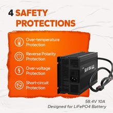 LiTime 48V(58.4V) Lithium Battery Charger, LiFePO4 Battery Charger for 51.2V Golf Carts Battery, 0V Smart Charge Function, 10A AC-DC Deep Cycle Battery Charger with Wire Lugs and Cooling Fan