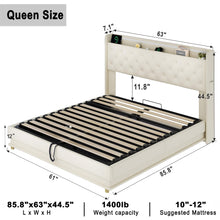 Ailisite Led Queen Lift Up Storage Bed Frame with Wingback Storage Headboard, Beige Upholstered Platform Bed Frame with Storage Underneath & Charging Station, No Spring Box Needed, Wood Slats Support