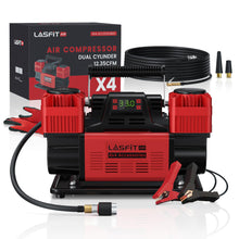 LASFIT X4 Off Roading Air Compressor, [Super Fast for 4x4 Vehicle, RV] 12.35CFM Dual Cylinder 12V Heavy-Duty Portable Tire Inflator, 150 PSI Air Pump w/Digital Pressure Gauge, Smart Auto Stop