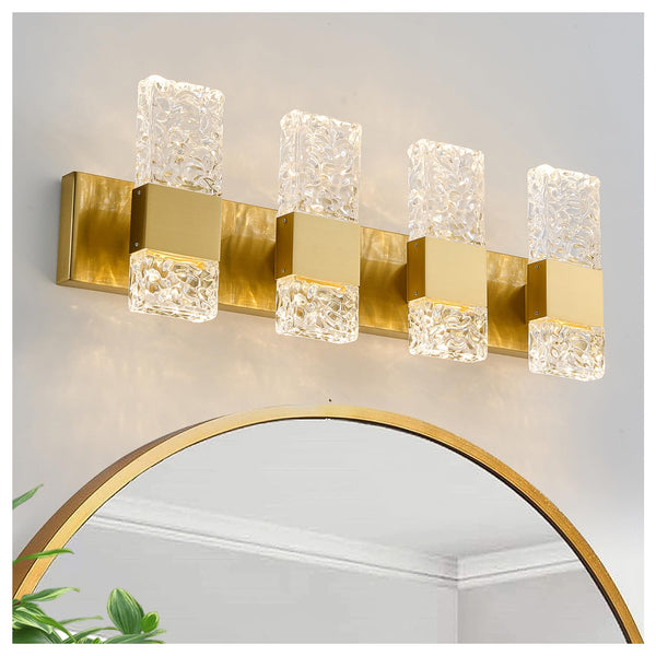 OYLYW Vanity Lights Fixtures for Bathroom Wall Light Over Mirror LED Gold Crystal 40W Brushed Stainless Steel Dimmable Wall sconces for Bathroom Lighting Fixture 3000K