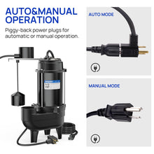 Acquaer 1/2HP Sump Pump Submersible, 6000 GPH Cast Iron Sewage Pump with Automatic Integrated Vertical Float Switch and Piggyback Plug, 2'' NPT Discharge Basements Pump for Sewers, Flood Zones