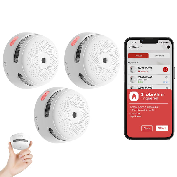 X-Sense Smart Smoke Detector Fire Alarm with Replaceable Battery, Wi-Fi Smoke Detector, Real-Time App Notifications, XS01-WX, 3-Pack