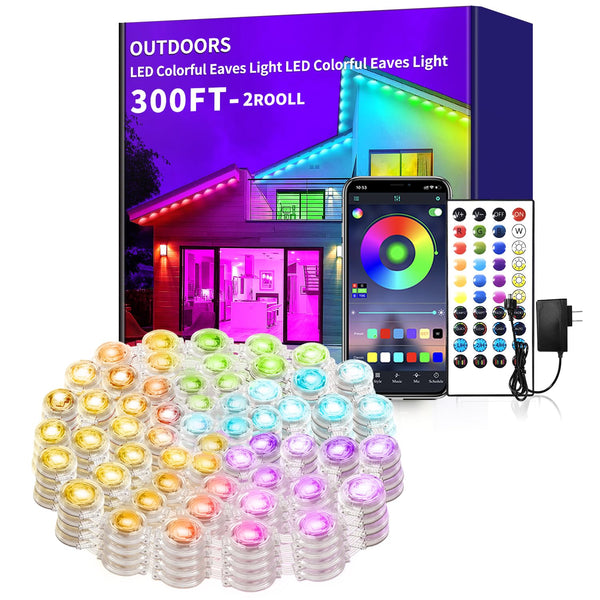 Yocrostar 300ft Permanent Outdoor Lights,RGB Eaves Lights with App Control Remote,DIY IP67 Waterproof Under Eave Lighting,Outside led Lights for House,Party,Christmas Decorations(2 Rolls 150FT)