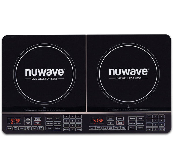 Nuwave Double Induction Cooktop, Powerful 1800W, 2 Large 8” Heating Coils, Independent Controls, 94 Temp Settings from 100°F to 575°F in 5°F Increments, 2 x 11.5” Shatter-Proof Ceramic Glass Surface