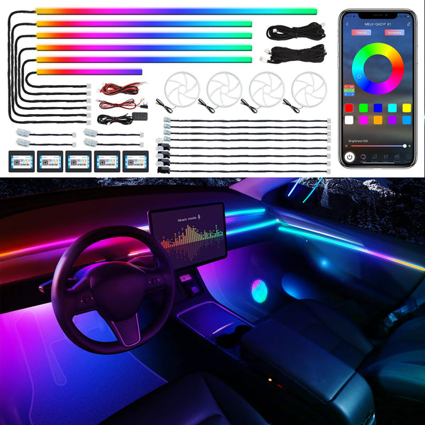 Dreamcolor Acrylic Interior Car LED Strip Light with Wireless APP, RGB 22 in 1 with 175 inches 600 LEDs Fiber Optic Car Ambient Lighting Kits, Dual Zone Sound Active Function LED Strip for Car