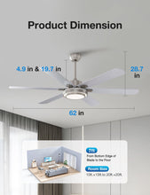 warmiplanet Ceiling Fans with Lights and Remote Control, 62 Inch, 6 Speeds Reversible DC Motor, 3 Color Dimmable Light, Timer, Noiseless, Brushed Nickel, 6 Blades