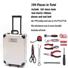 Arcwares 799pcs Aluminum Trolley Case Tool Set Silver, House Repair Kit Set, Household Hand Tool Set, with Tool Belt,Gift on Father's Day (Silver)