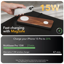 Woodcessories Multibase Pro - 3 in 1 Charging Station Wood | Magsafe Charger | Wireless Charger Compatible with iPhone, Apple Watch, Air Pods + 45W Power Adapter