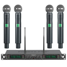 Phenyx Pro Wireless Microphone System, 4-Channel UHF Wireless Mic, Fixed Frequency Metal Cordless Mic with 4 Handheld Dynamic Microphones, 260ft Range, Mics for Singing, Church(PTU-5000-4H)