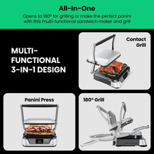 Chefman 5-in-1 Digital Panini Press Grill Sandwich Maker and Griddle Grill Combo with Removable, Reversible Dishwasher-Safe Grilling Plates, Opens 180° for Indoor BBQ /Flat Top Grill, Stainless steel