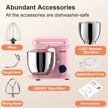 CEBORY 3-IN-1 Electric Stand Mixer, 6.5QT Bowl 660W 10-Speed Kitchen Mixer, Household Food Mixers include Dough Hook, Beater and Whisk, Bread Cake Mixer for Baking and Most Home Cooks, Pink