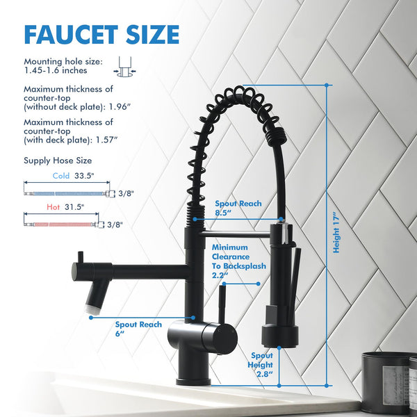 VFAUOSIT Kitchen Faucets with LED Light, Commerical Black Kitchen Faucet with Pull Down Sprayer, Stainless Steel High-arc Kitchen Sink Faucet wiht Single Handle for Modern RV Camper Laundry Bar Sink