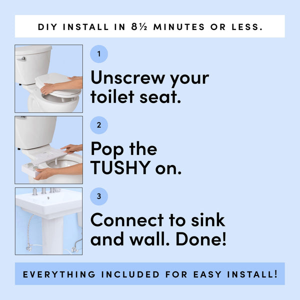 TUSHY Spa Self-Cleaning Warm Water Toilet Bidet Attachment. Adjustable Nozzle, Angle & Pressure Control. Easy DIY Home Install, Requires Sink Access for Optional Warm Water Control. (Biscuit/Platinum)