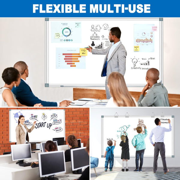 White Board Dry Erase Whiteboard for Wall 72" x 48" Aluminum Presentation Magnetic Whiteboards with 4 Hooks, 12 Magnets, 3 Markers & 1 Eraser