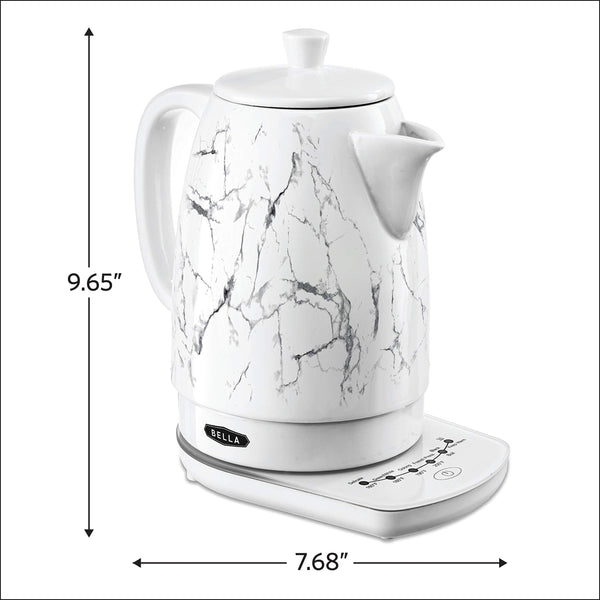 BELLA 1.8 Liter Temperature Control Electric Ceramic Kettle with Digital Touch Interface, Automatic Shut Off & Detatchable Swivel Base, White Marble