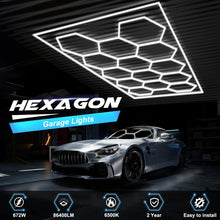 FERUERW Hexagon Garage Lights with Rectangle Frame, High Brightness 672W 86400LM 6500K, 14 Hex Grid for Garage, Shop, Basement, Car Detailing Shop etc. with Mounting Clip