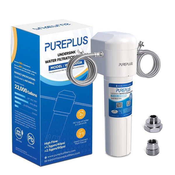 PUREPLUS Under Sink Water Filter, 22000 Gallons, 99.99% Chlorine Reduction, NSF/ANSI 42 Certified,Removes Heavy Metals,Chlorine, Direct Connect Under Counter Water Filtration System