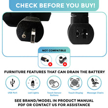 The Blue Cactus Company Two Universal Battery Packs for Reclining Furniture with LCD Display - Wireless 2500mAh Rechargeable Battery Packs with One Charger and Power Cord Combo