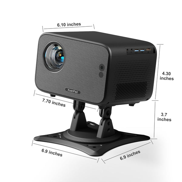 [Auto Focus&Android OS] Mini Projector with WiFi and Bluetooth, XuanPad 4K 1080P Support Portable Projector, 210°Rotatable Stand, Built-in 8000+APPS, Dust Removal and Heat Dissipation Design