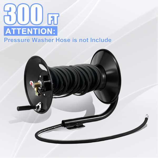 Tool Daily Pressure Washer Hose Reel 300 FT, Heavy Duty Steel Hose Reel for Power Washer, 3/8" Hose Reel Hand Crank, 4000 PSI