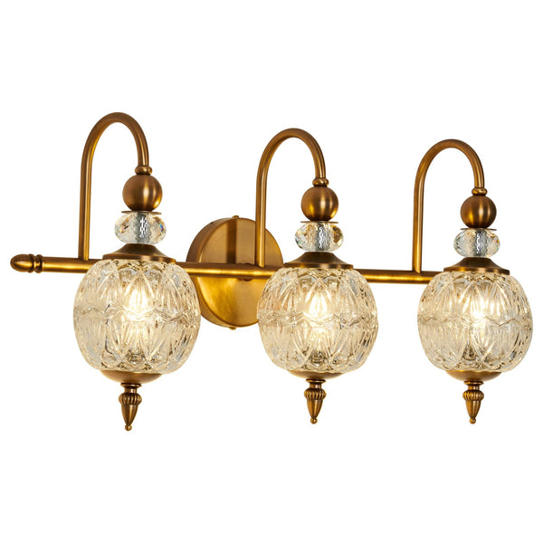 Piepooye Vintage Bathroom Light Fixtures Gold Vanity Light with Glass Globe LampShade 3 Lights Mid Century G9 Bulb Wall Sconce Indoor Vanity Light Over Mirror for Kitchen Bedroom Farmhouse Living Room