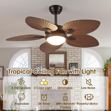 Wiviniya Ceiling Fans with Lights and Remote/APP Control, 44 Inch Tropical Palm Leaf Ceiling Fan with LED Lights, Outdoor Ceiling Fans for Patios Porch, Reversible Quiet Motor, Dimmable, Light Brown