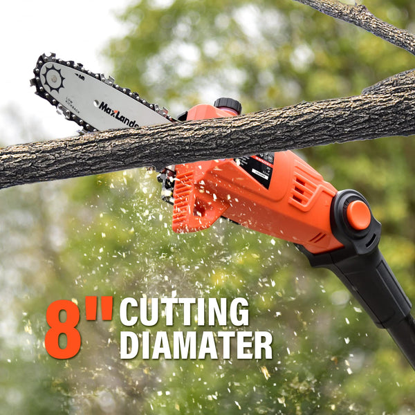 Pole Saw 8-Inch Cordless Pole Saws for Tree Trimming, 15-Feet MAX Reach Electric Pole Saw, 16ft/s Cutting Speed Auto Oiling Multi-Angle Pole Chainsaw with 20V 2.0Ah Battery & Charger