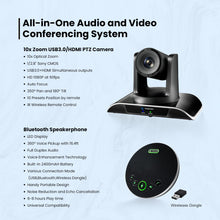 TONGVEO 10x Zoom Conference Room Video Camera System, All-in-One HD 1080P 60fps 10X Optical Zoom USB3.0 HDMI PTZ Camera and Bluetooth Conference Speaker with Microphones Bundle for Medium Room