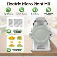 Plant Grinder Micro Mill Plant Machine 30-120 Mesh Soil Crusher Pulverizer Grinding Machine 110V 1400r/m Electric Spice Herb Grinder for Dry Spice Herbs Grains Rice Pepper